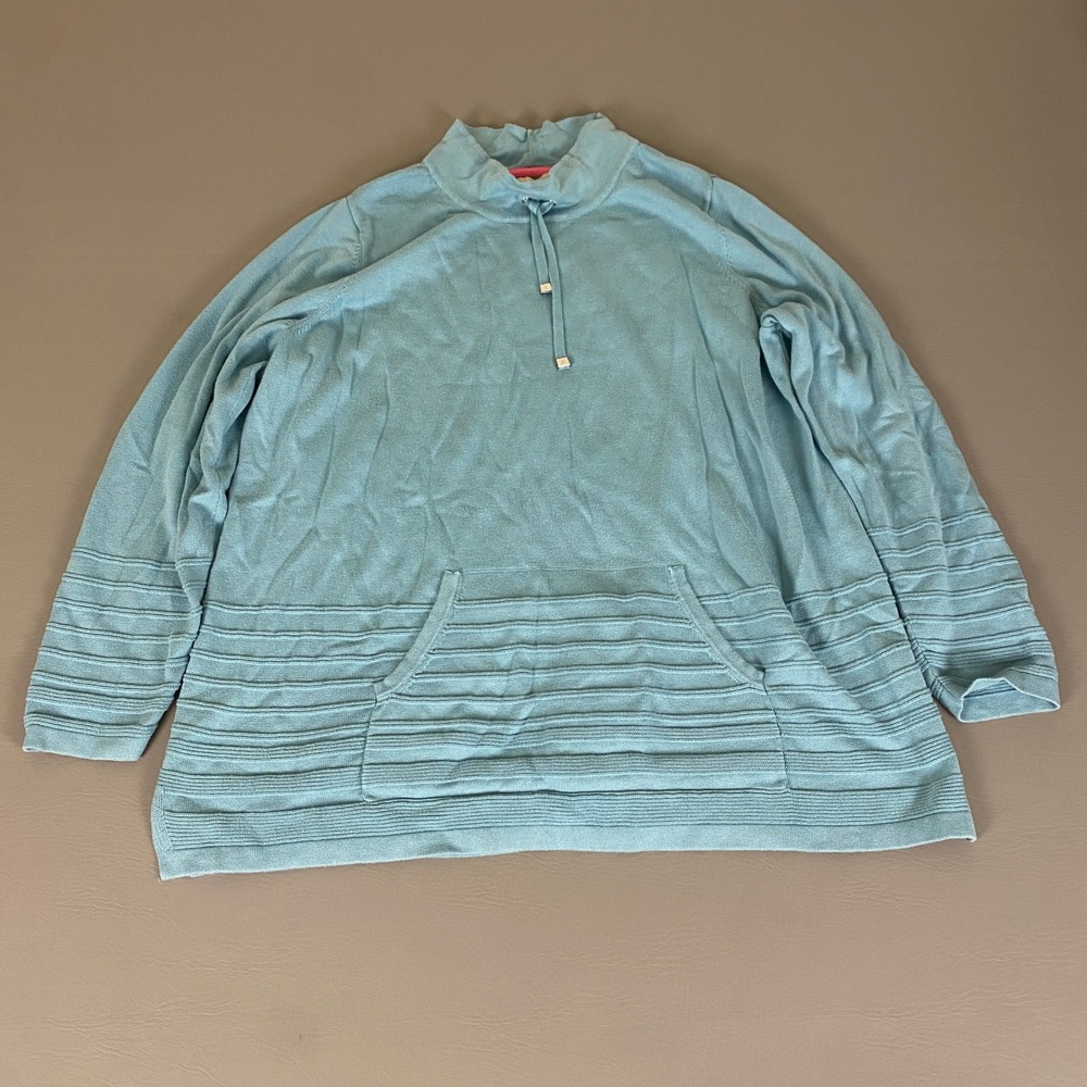 Isaac Mizrahi Live Sweater Women's Plus‎ 1X Blue Pullover Knit Ribbed Mock Neck